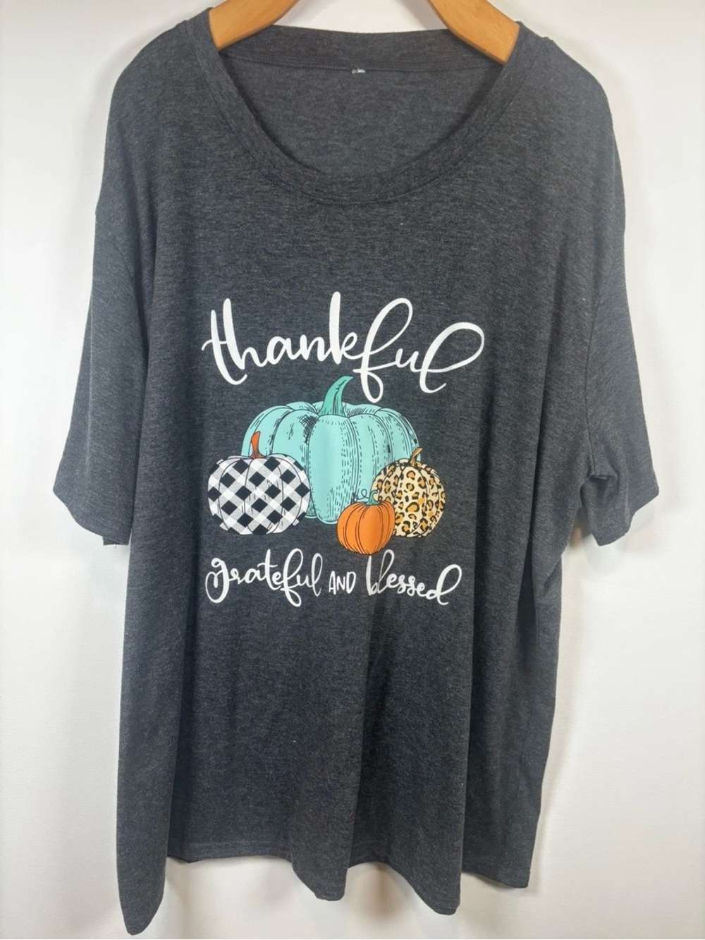 Thankful Grateful Blessed Top Womens XXL Pumpkin Halloween Thanksgiving Shirt
